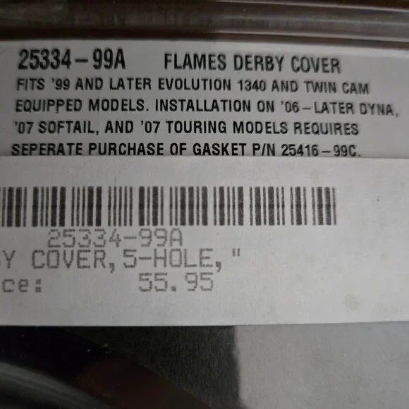 Genuine Harley-Davidson Flames Derby Cover 25334-99A Motor Cycles 5 Hole (NWT) - Picture 4 of 7
